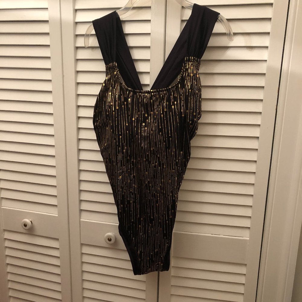 Women one piece black golden swimsuit, 10